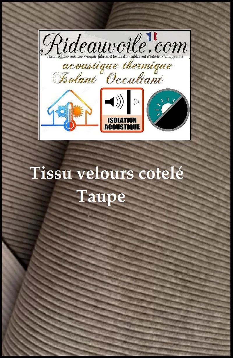 Velours côtelé mètre travaux isolation thermique Acoustique rideau occultant Taupe