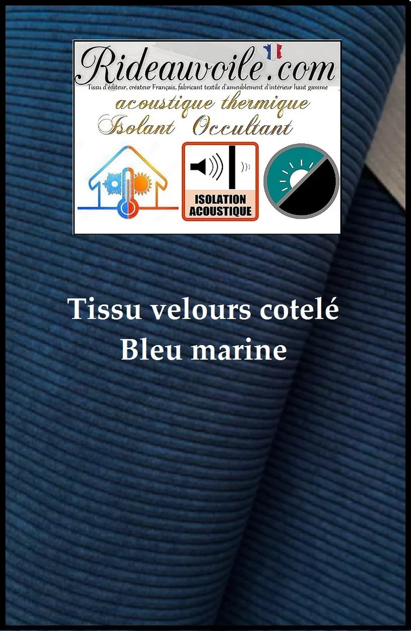 Velours côtelé ameublement isolation thermique Acoustique rideau occultant bleu