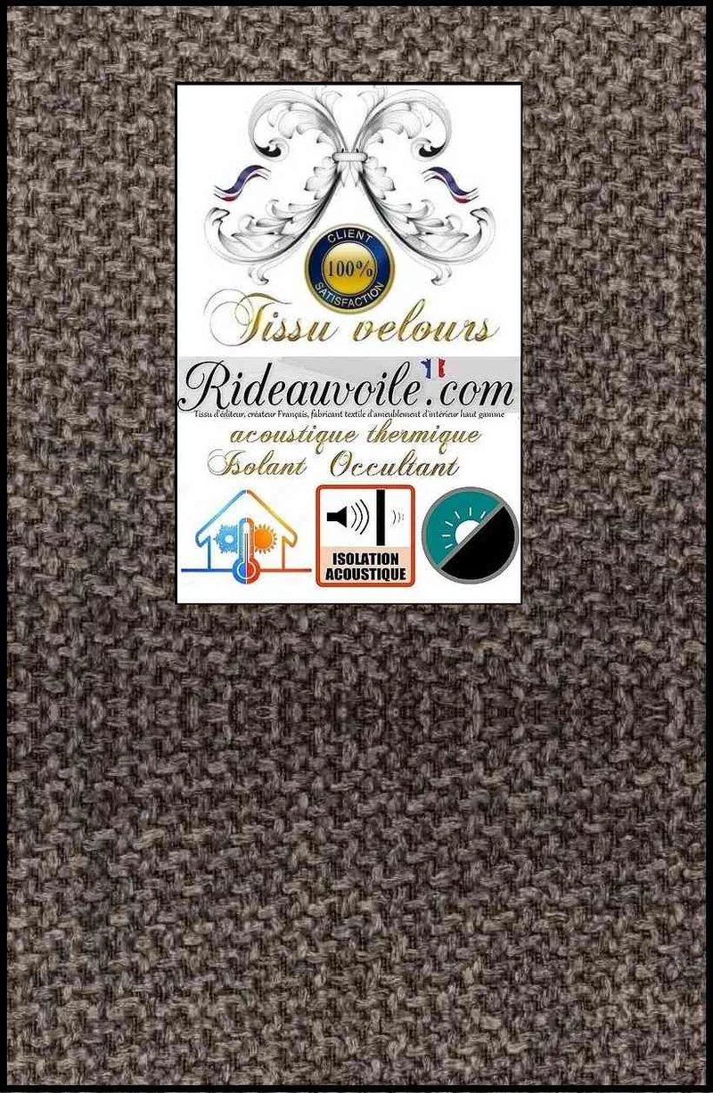 Tissu AMEUBLEMENT velours MARRON Occultant isolant thermique Acoustique rideau