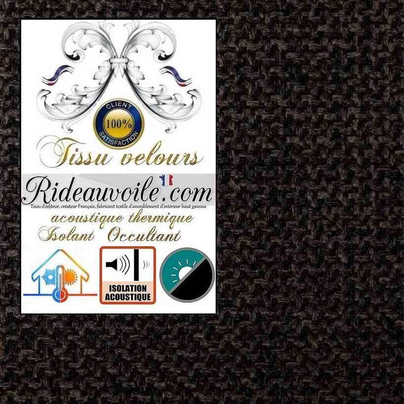 Tissu jacquard velours noir chêne Occultant isolant thermique Acoustique mètre rideau