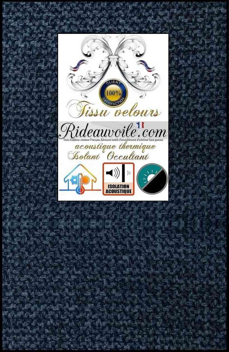 Tissu ameublement BLEU Occultant isolant thermique Acoustique jacquard velours
