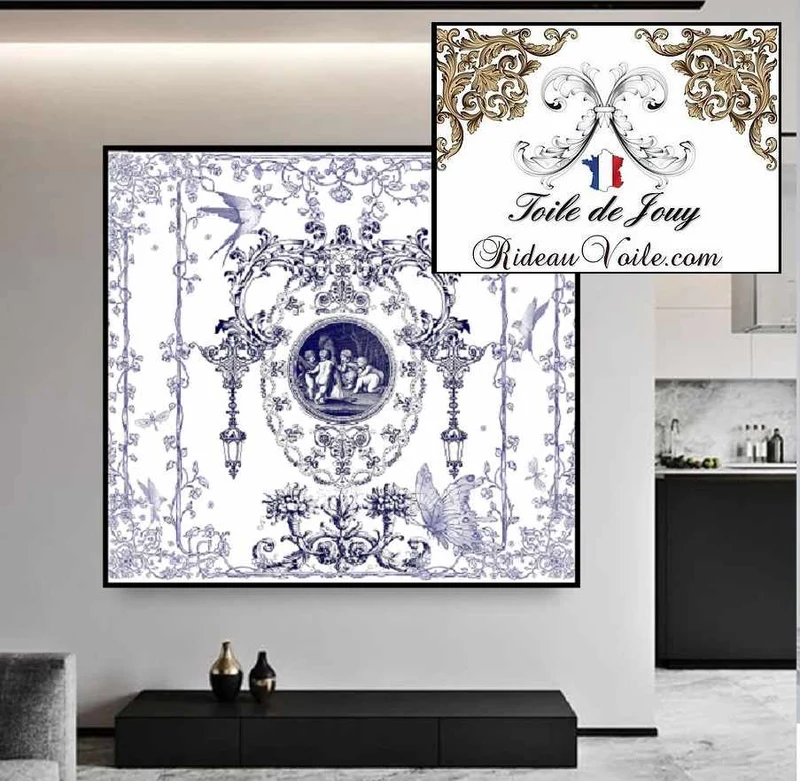 Spécialiste Rénovation Architecte intérieur Toile de Jouy Bleu mètre rideau sur mesure