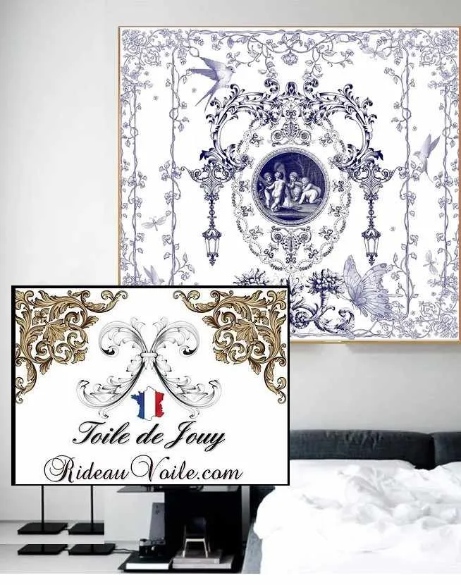 Spécialiste Rénovation Architecte intérieur Toile de Jouy Bleu mètre rideau sur mesure