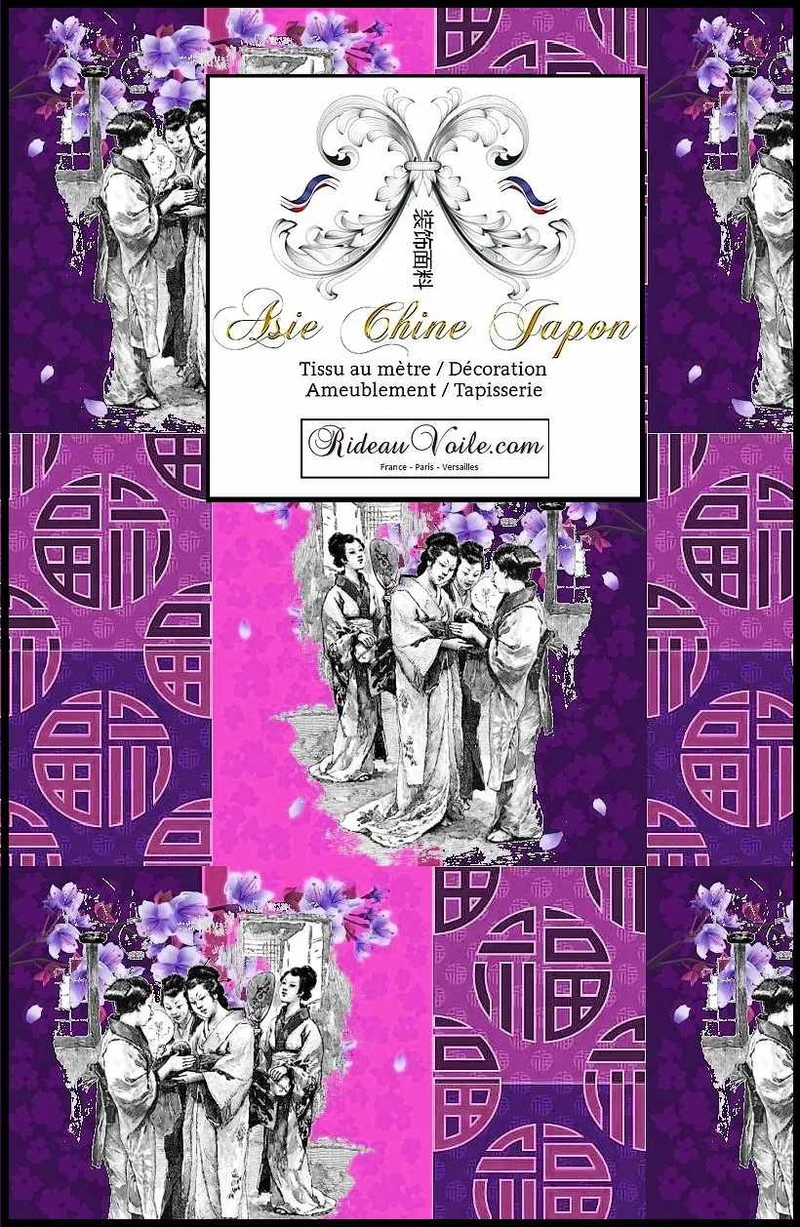 Tissu ameublement motif Japonais imprimé Chinois ignifuge violet parme