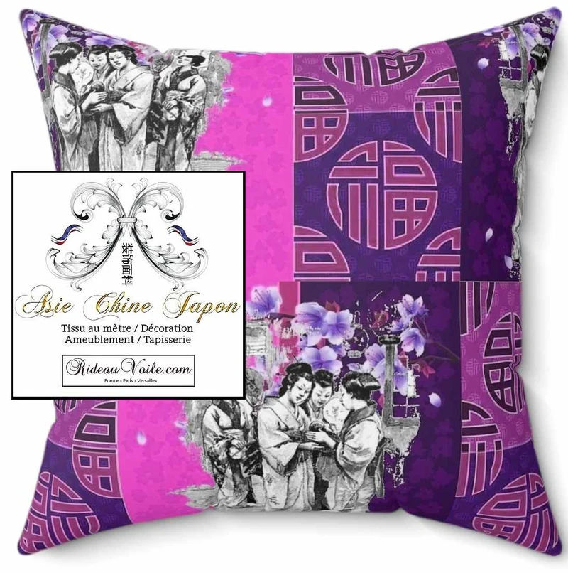 Tissu ameublement motif Japonais imprimé Chinois ignifuge violet parme