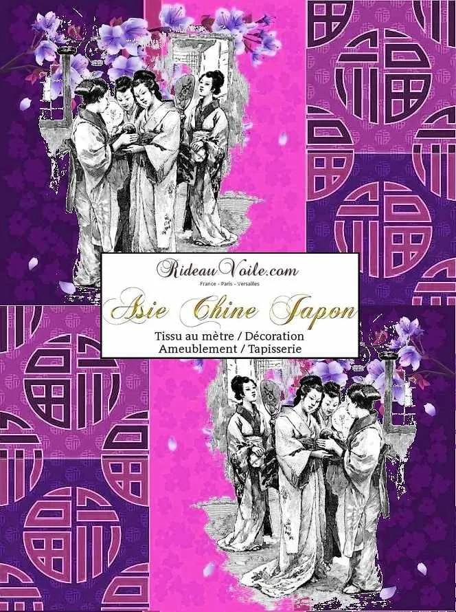 Tissu ameublement motif Japonais imprimé Chinois ignifuge violet parme