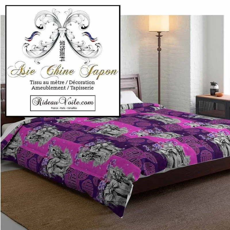 Tissu ameublement motif Japonais imprimé Chinois ignifuge violet parme