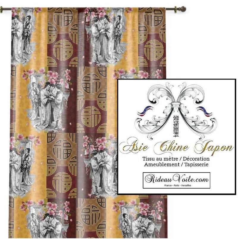Tissu traditionnel motif Japonais imprimé Exotique Chinois ignifuge voilage rideau