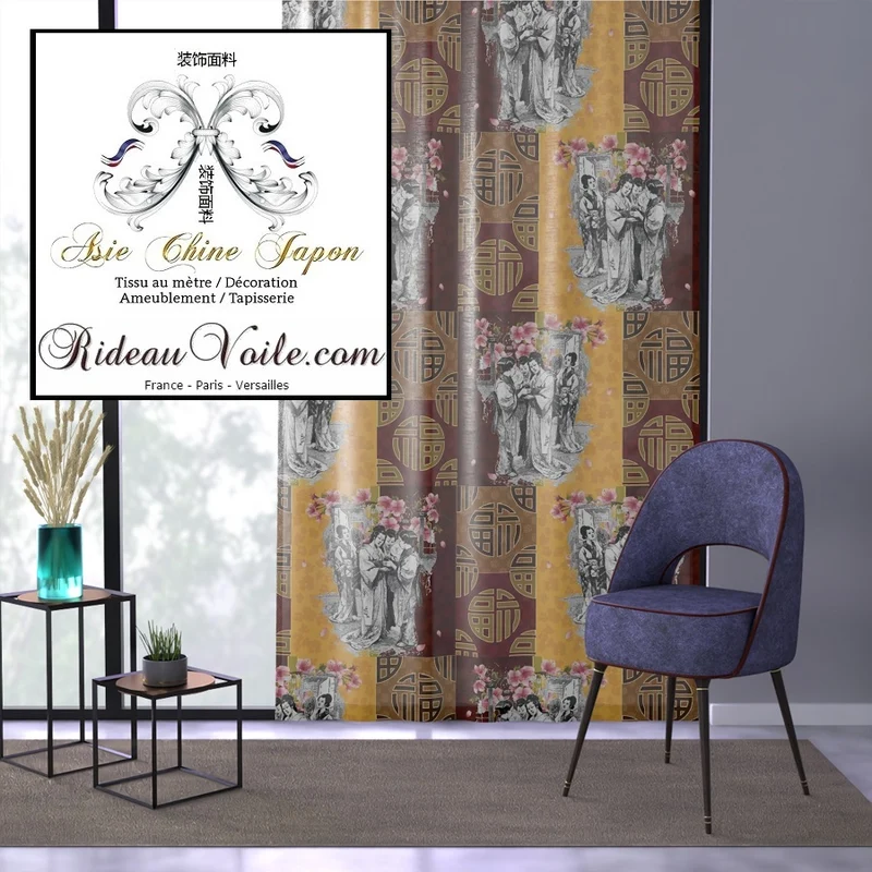 Tissu traditionnel motif Japonais imprimé Exotique Chinois ignifuge voilage rideau