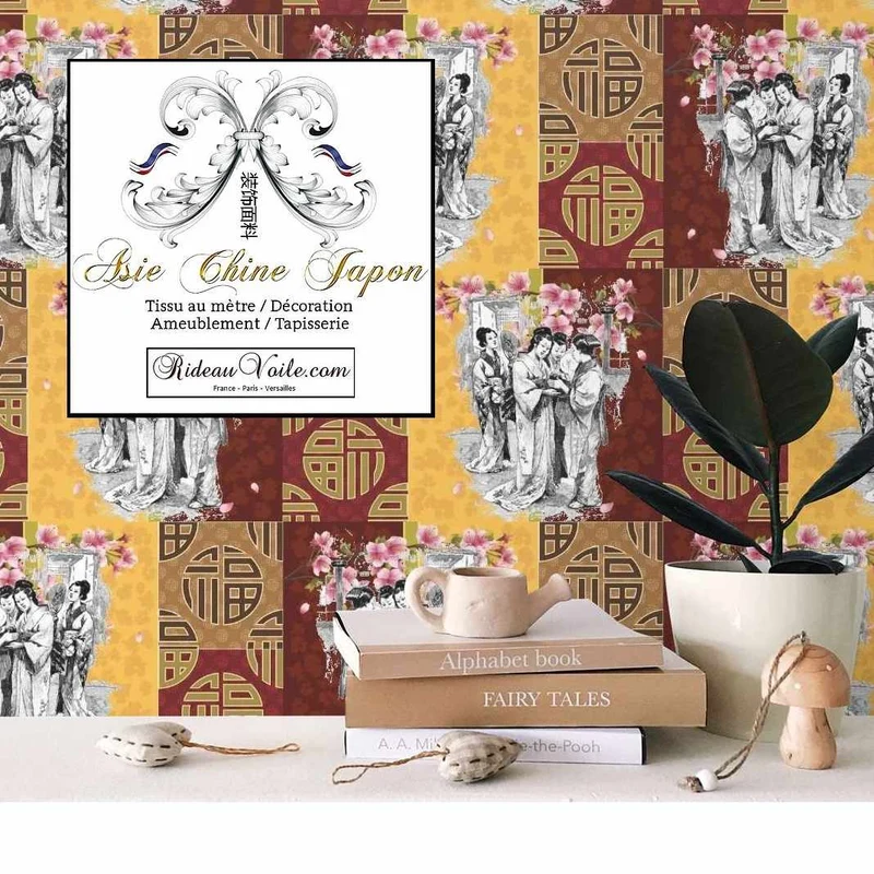 Tissu traditionnel motif Japonais imprimé Exotique Chinois ignifuge voilage rideau