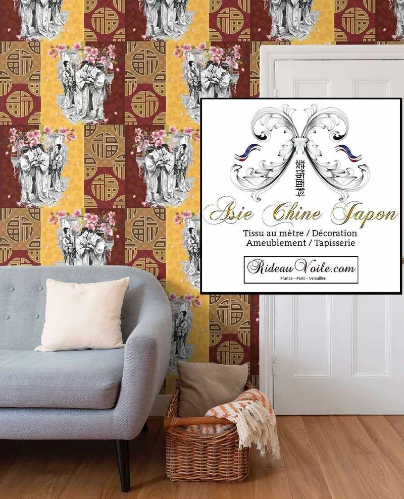 Tissu traditionnel motif Japonais imprimé Exotique Chinois ignifuge voilage rideau