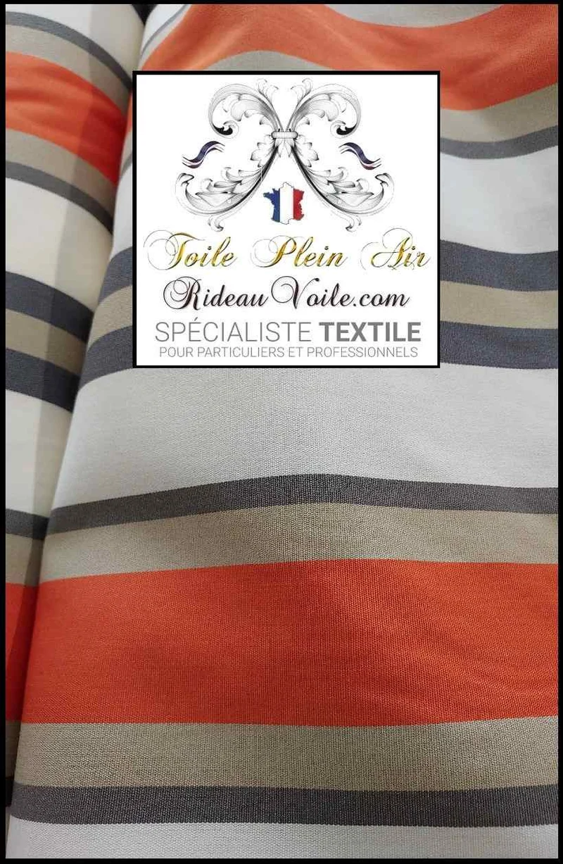 Toile imperméable intérieur extérieure rayures orange beige bleu