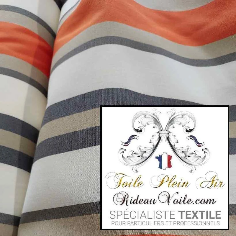 Toile imperméable intérieur extérieure rayures orange beige bleu