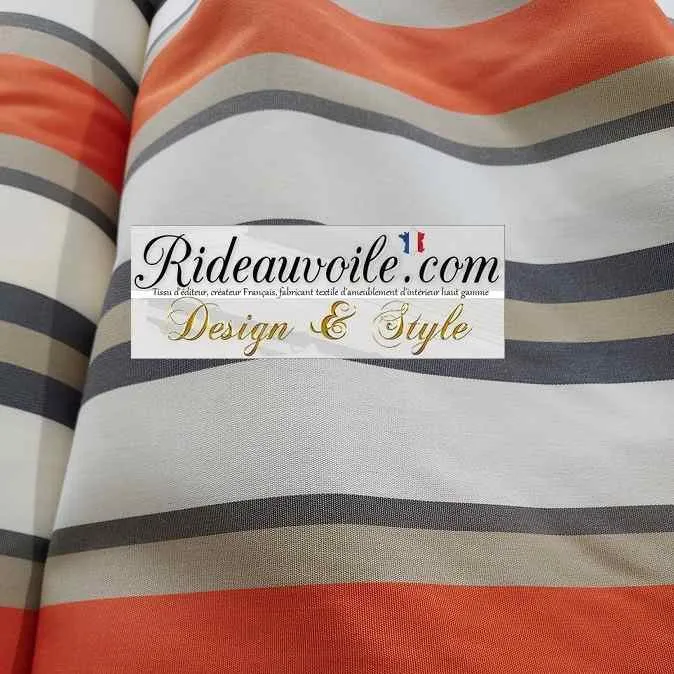 Toile imperméable intérieur extérieure rayures orange beige bleu