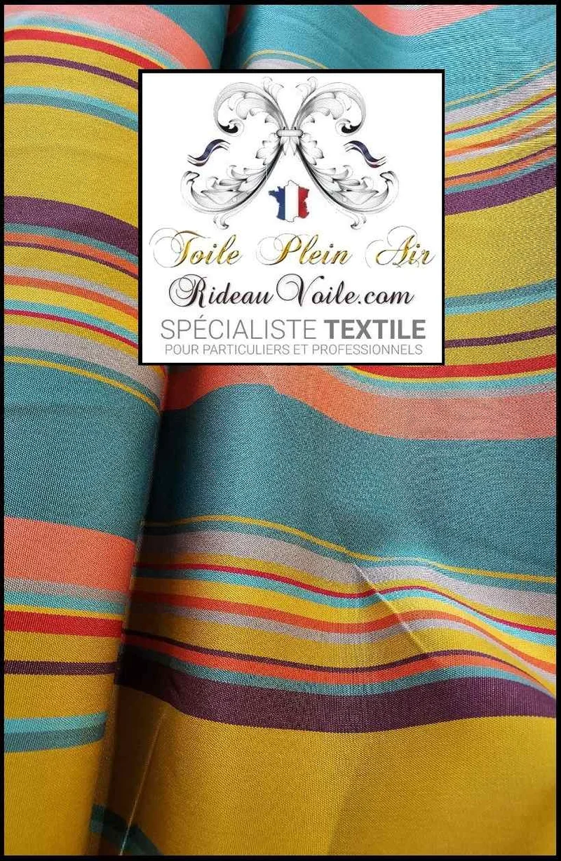 Toile ameublement imperméable intérieur extérieure mètre rayures jaune bleu rose