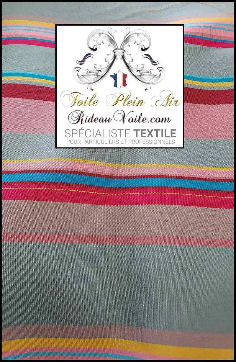 Toile ameublement imperméable intérieur extérieure mètre rayures rose jaune gris