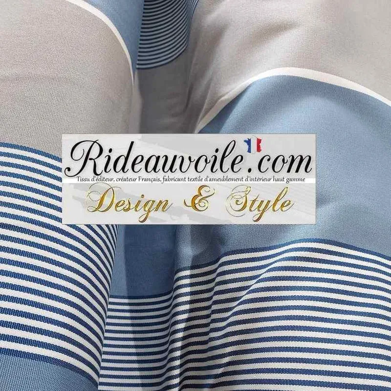 Toile ameublement imperméable intérieur extérieure mètre rayures gris bleu rideau