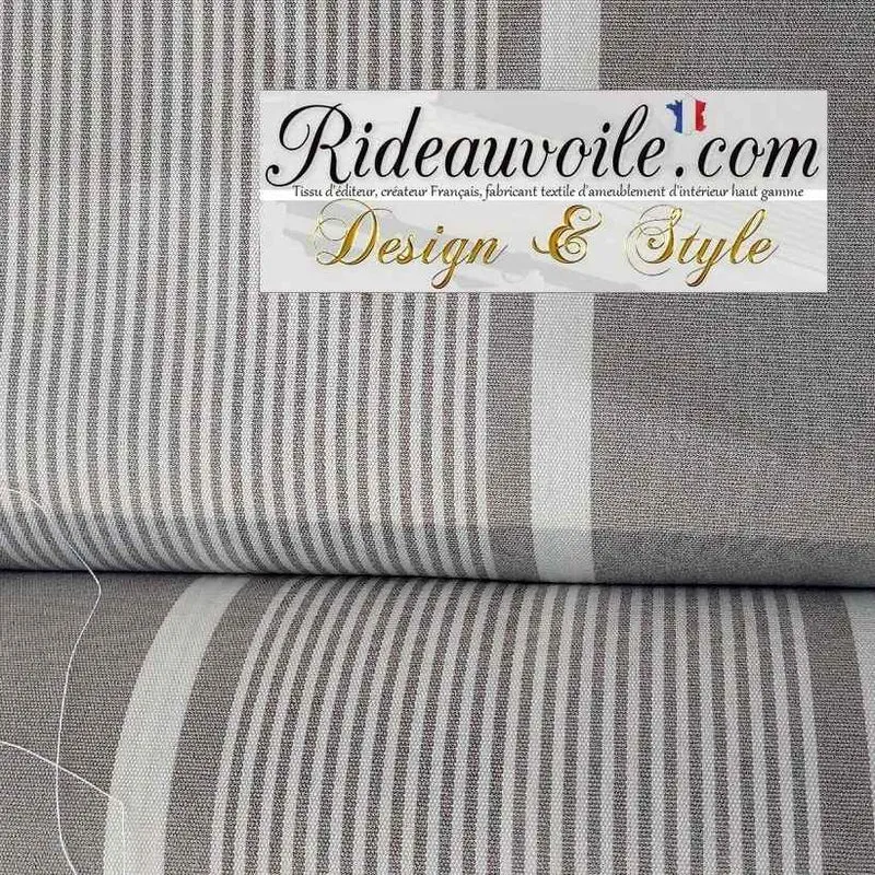 Toile rayures Téflon U.V intérieur extérieure au mètre gris blanc rideau sur mesure
