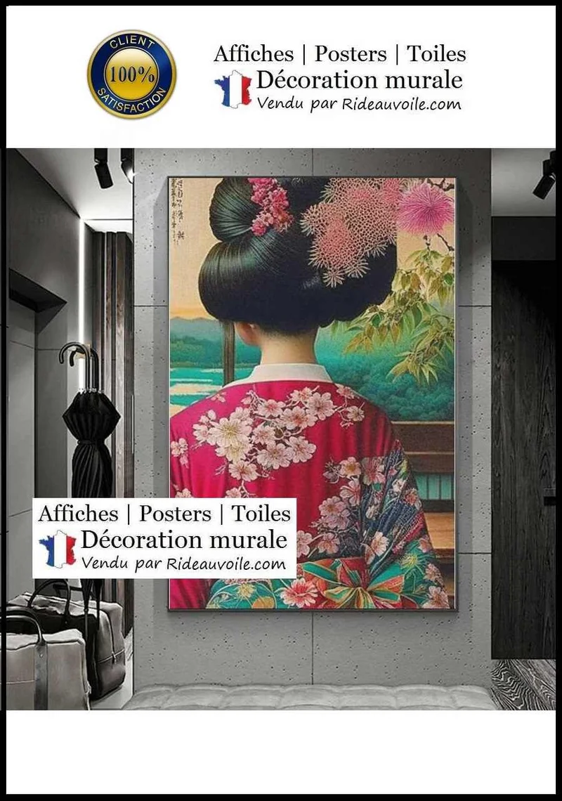 Toile murale tableau Estampe Geisha Japonaise galerie d'art Hôtel restaurant ignifuge