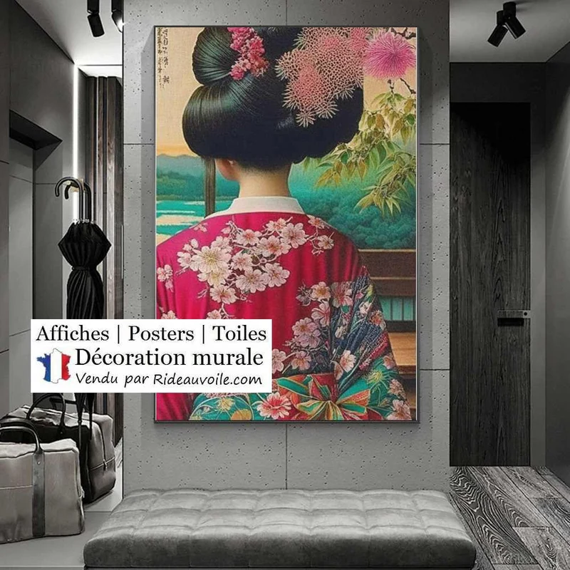 Toile murale tableau Estampe Geisha Japonaise galerie d'art Hôtel restaurant ignifuge