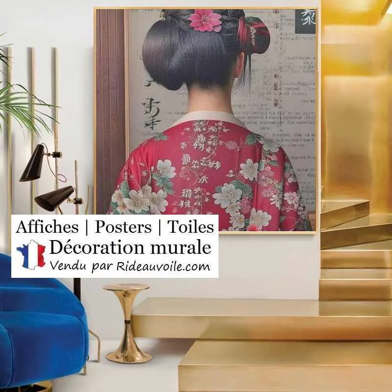 Tissu ameublement ignifuge motif Kimono japonais Geisha occultant mètre cerisier