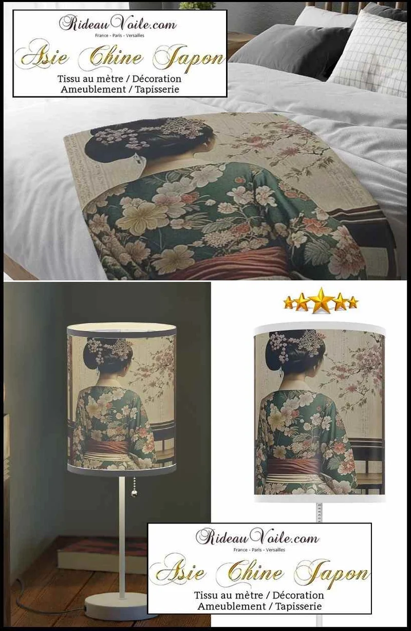 Tissu ameublement ignifuge motif japonais occultant thermique mètre rideau sur mesure