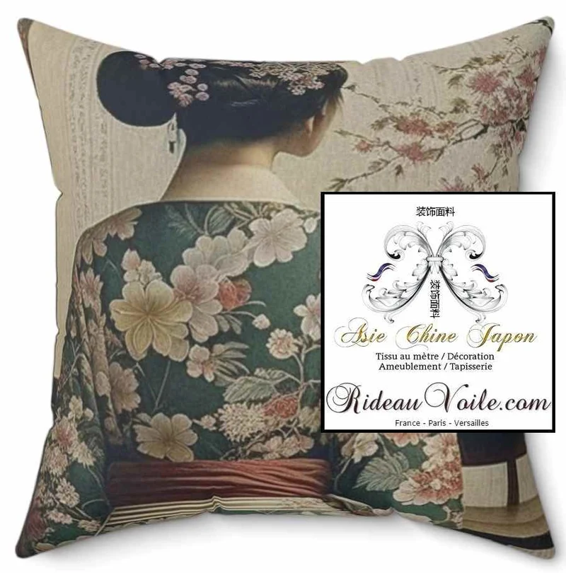 Tissu ameublement ignifuge motif japonais occultant thermique mètre rideau sur mesure