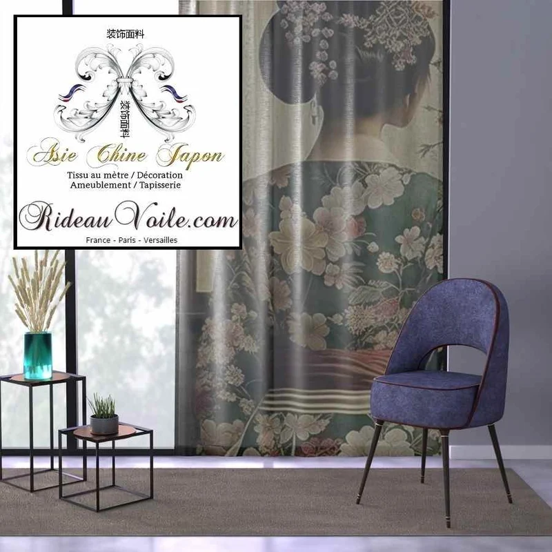 Tissu ameublement ignifuge motif japonais occultant thermique mètre rideau sur mesure