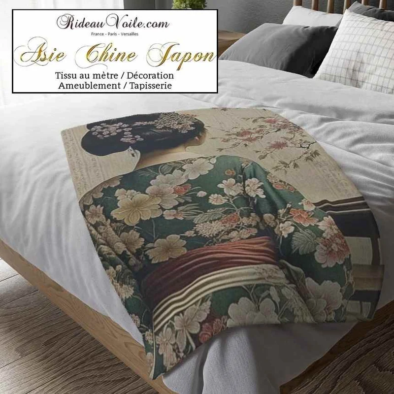 Tissu ameublement ignifuge motif japonais occultant thermique mètre rideau sur mesure
