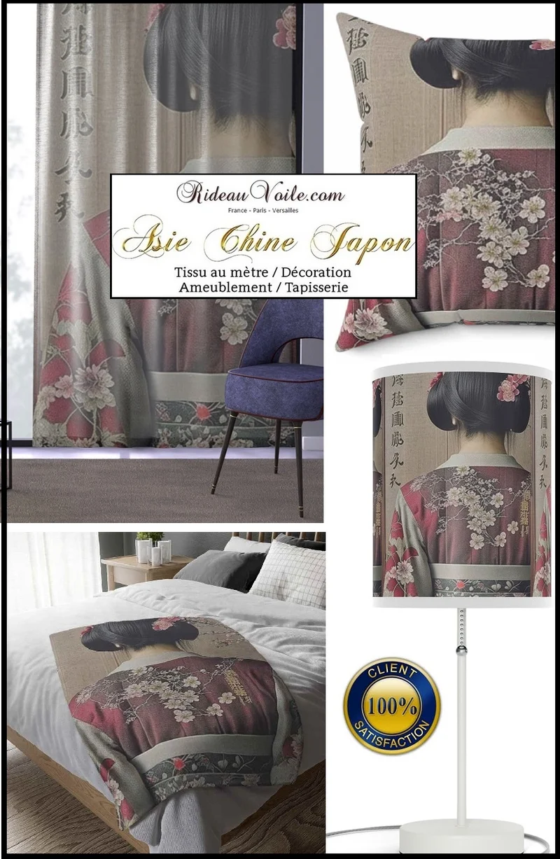 Tissu ameublement Geisha traditionnel japonais occultant acoustique thermique mètre