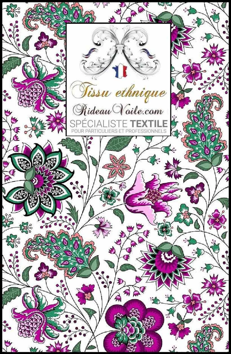 Tissu Indien Paisley Jacquard Violet Toile ameublement acoustique ignifuge occultant