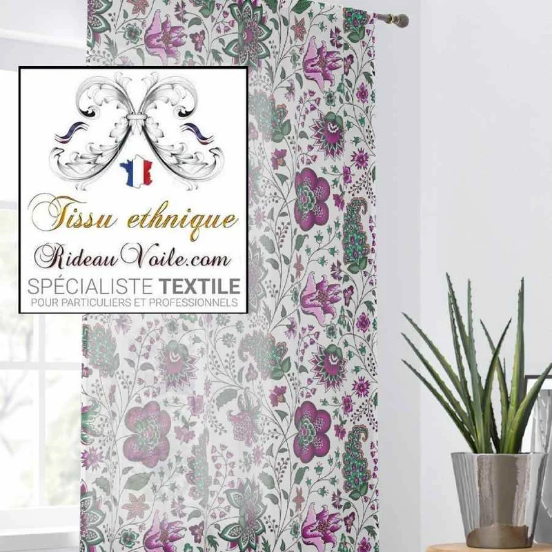 Tissu Indien Paisley Jacquard Violet Toile ameublement acoustique ignifuge occultant