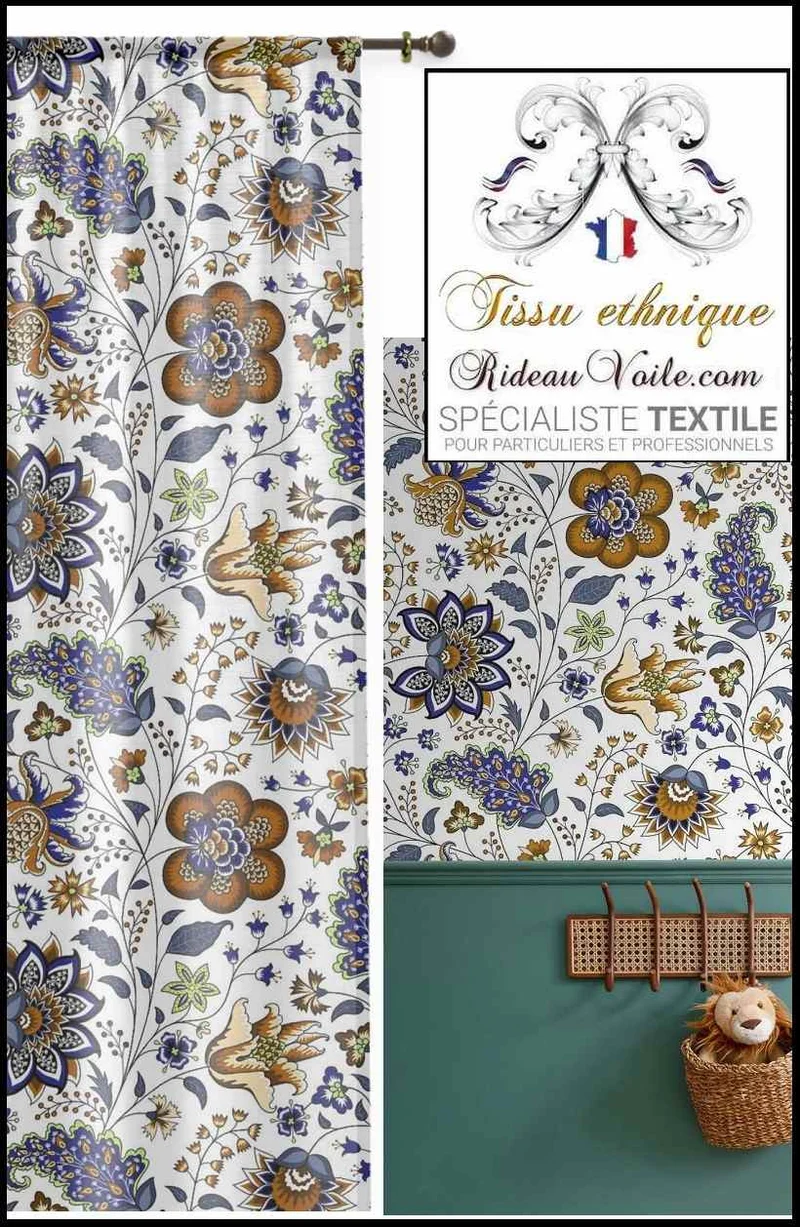 Tissu motif Indien Paisley Jacquard Toile de Jouy ameublement imprimé floral mètre rideau
