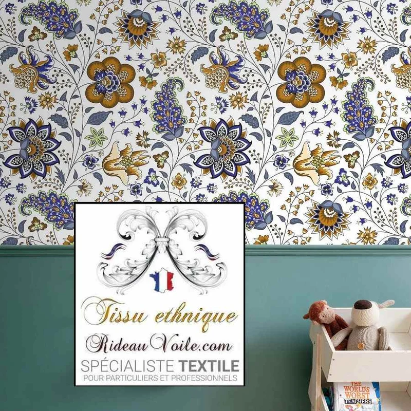 Tissu motif Indien Paisley Jacquard Toile de Jouy ameublement imprimé floral mètre rideau