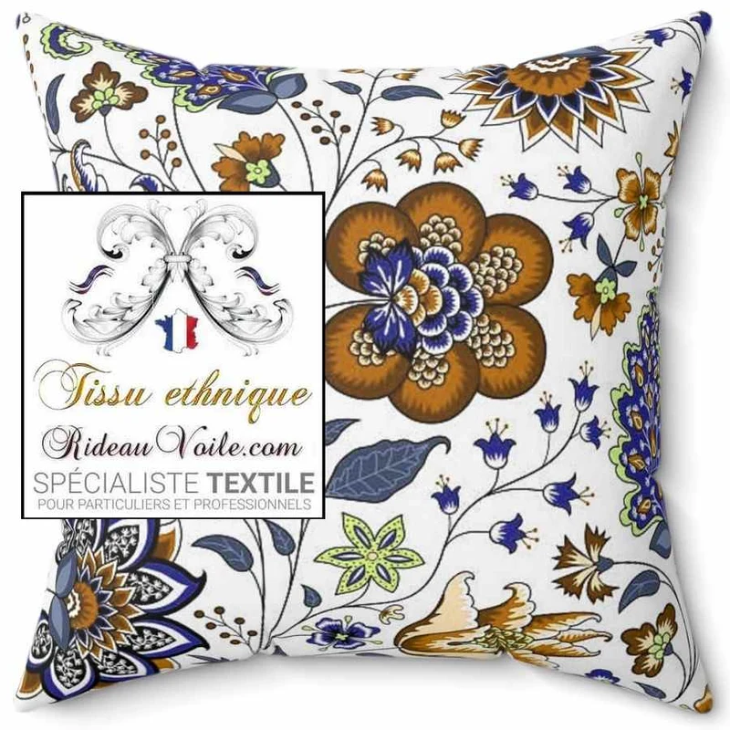 Tissu motif Indien Paisley Jacquard Toile de Jouy ameublement imprimé floral mètre rideau