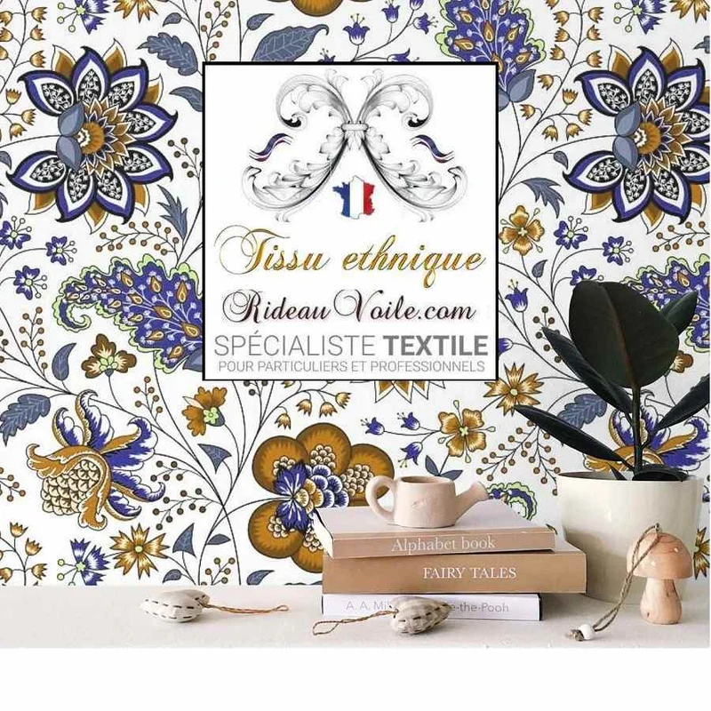 Tissu motif Indien Paisley Jacquard Toile de Jouy ameublement imprimé floral mètre rideau