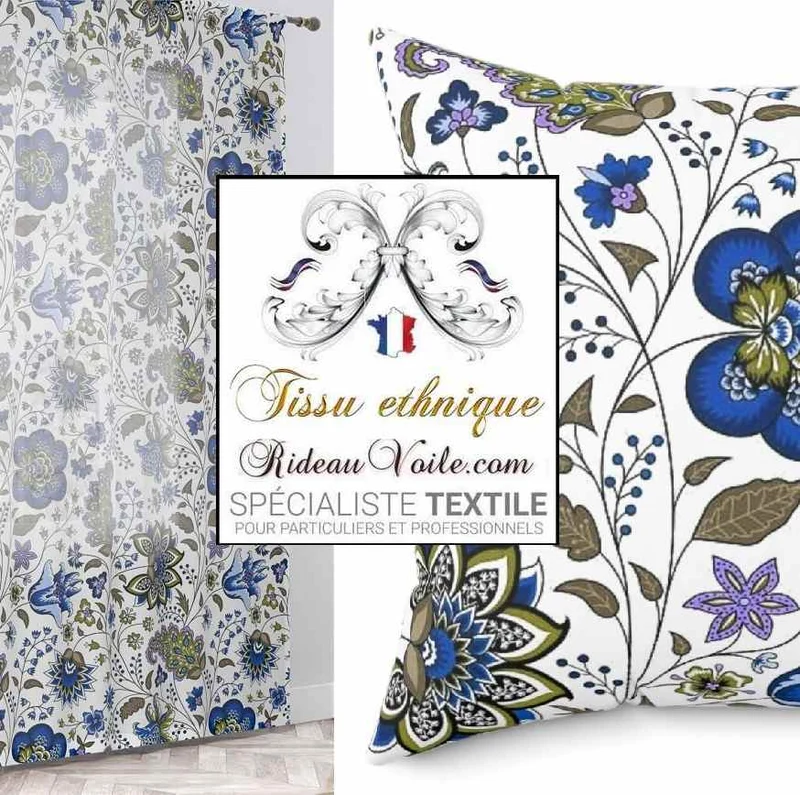 Tissu motif Palais Indien Paisley Jacquard Toile de Jouy Les Indiennes mètre rideau