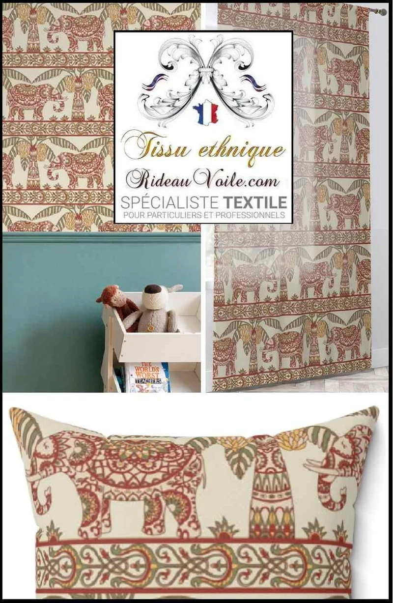 Tissu voilage Toile occultant ignifuge motif Indien Jacquard éléphant mètre rideau