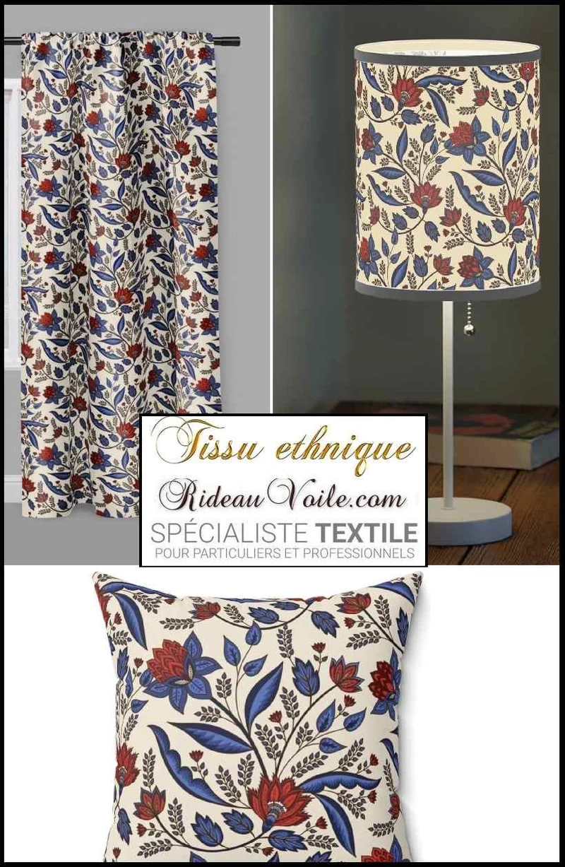 Tissu ethnique exotique ameublement motif Indien Paisley orient mètre rideau