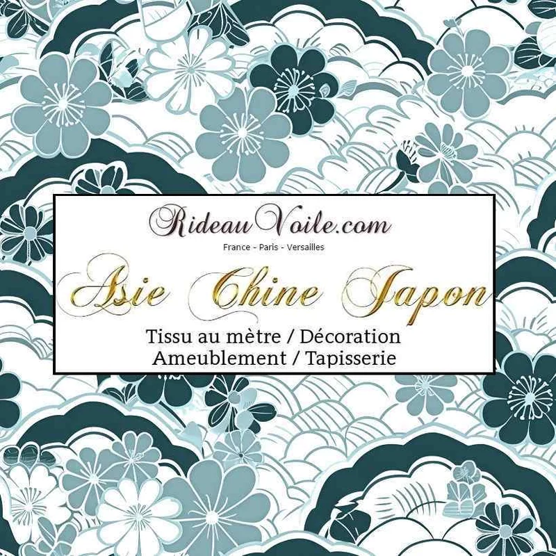Tissu occultant acoustique thermique motif japonais mètre ignifuge bleu