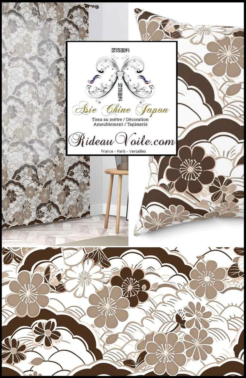 Tissu occultant acoustique thermique motif japonais mètre ignifuge marron