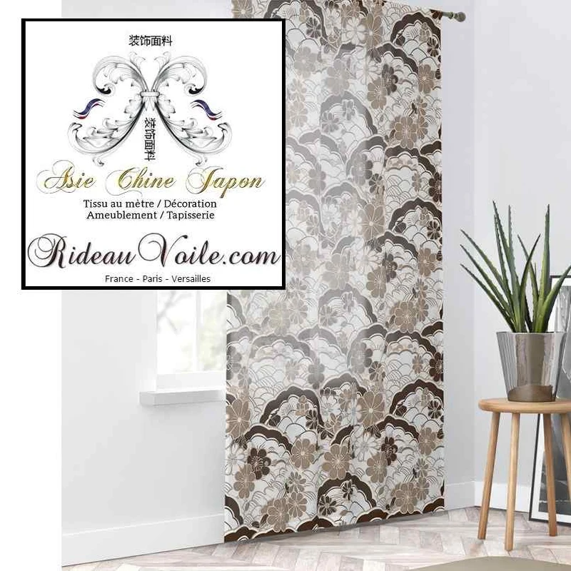 Tissu occultant acoustique thermique motif japonais mètre ignifuge marron