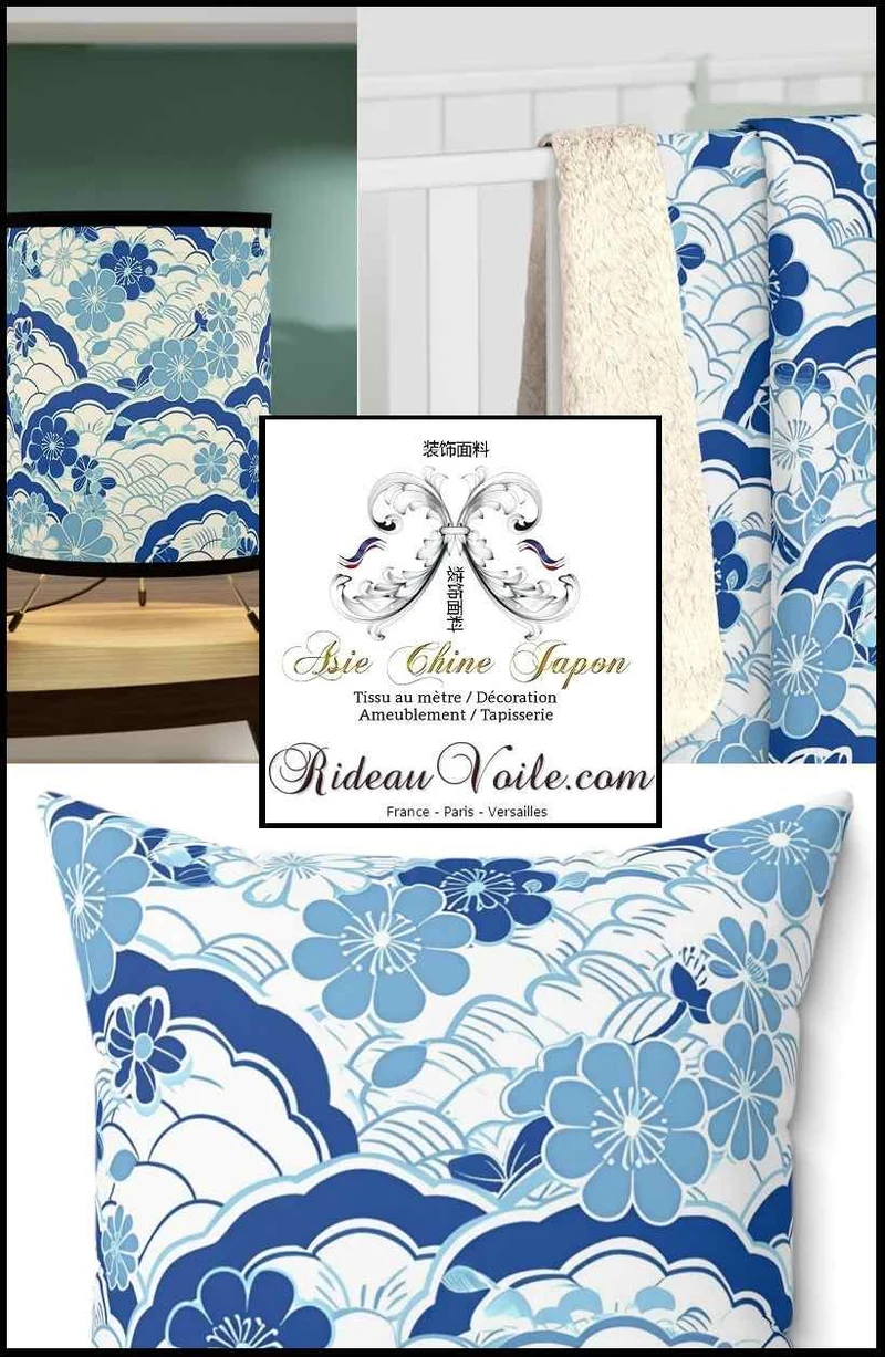 Tissu ameublement & Papier peint imprimé japonais mètre Chinois ignifuge rideau bleu
