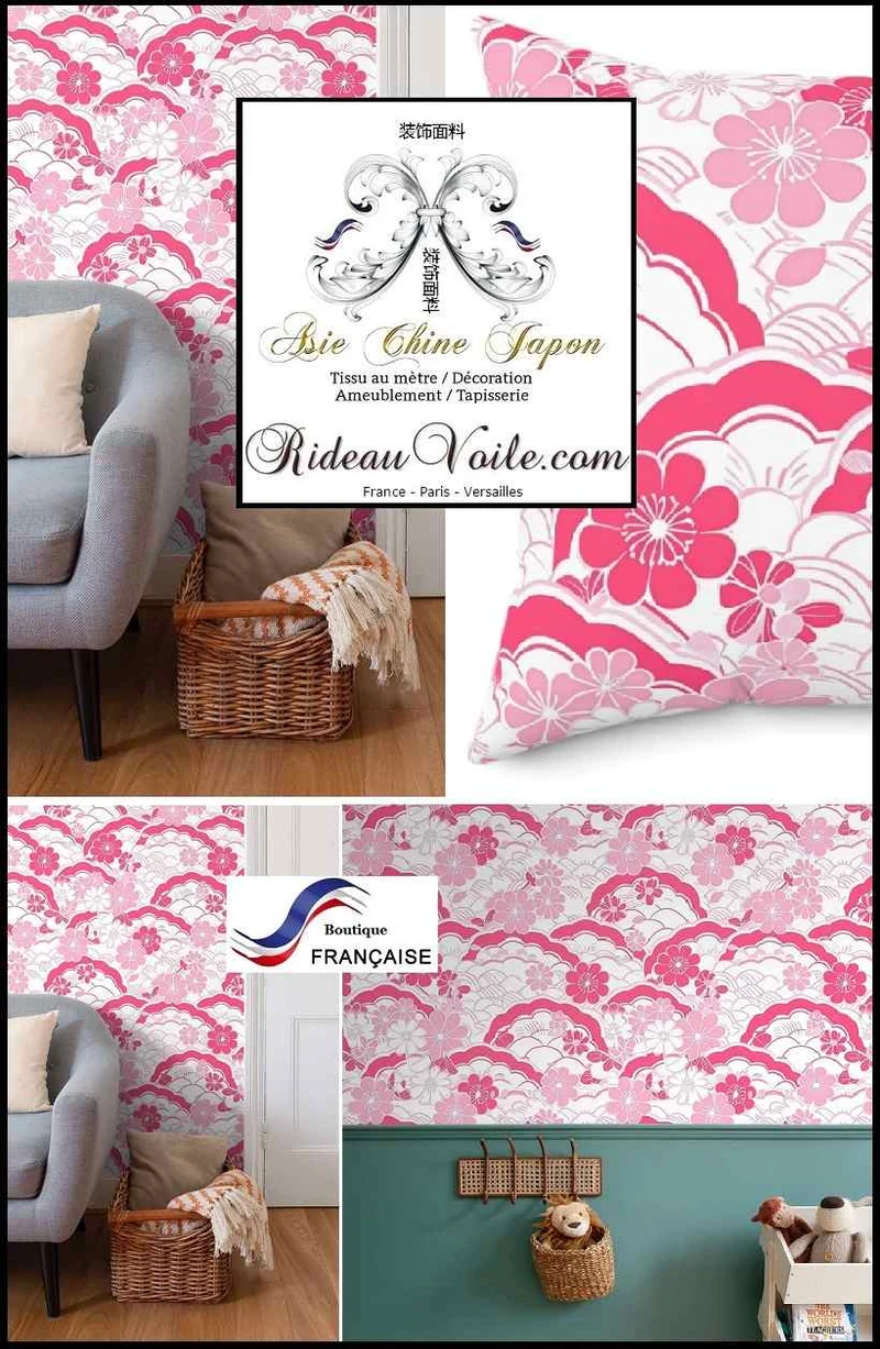 Rideau imprimé Japonais tissu Exotique Chinois ignifuge voilage rideau rose fleur