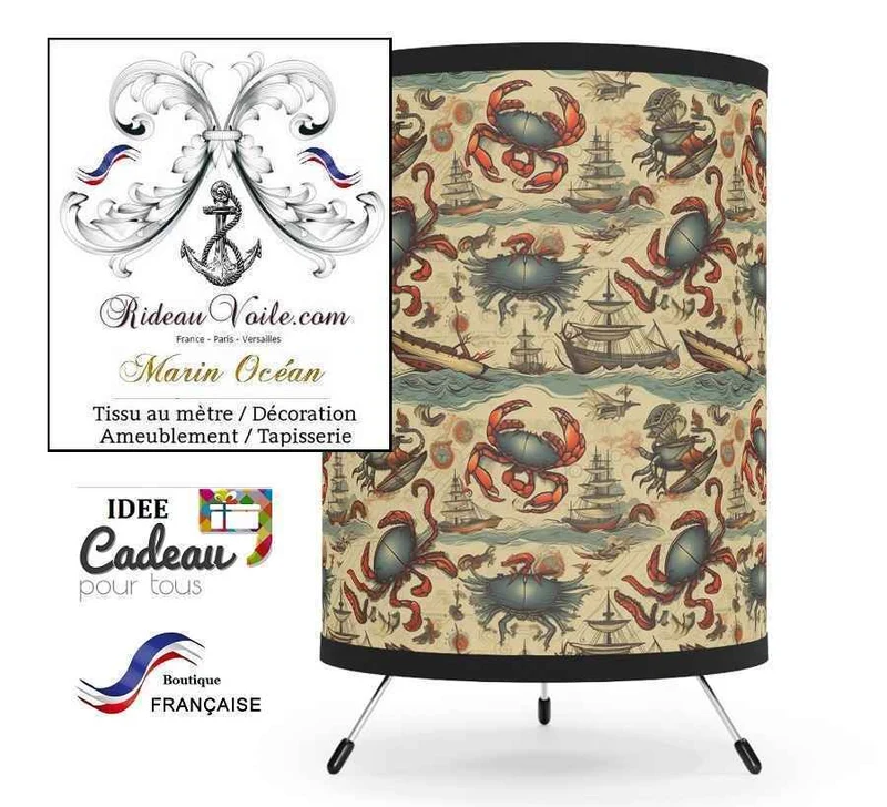 Tissu ameublement imprimé Marin motif crabe bateau vague océan vintage rideau sur mesure