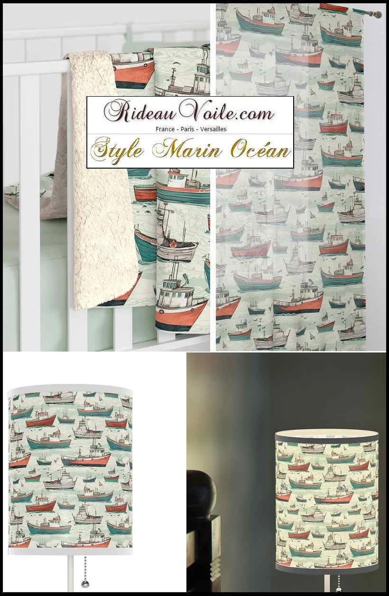 Boutique Aménagement & rangement textile imprimé Marin bateau voiliers rideau