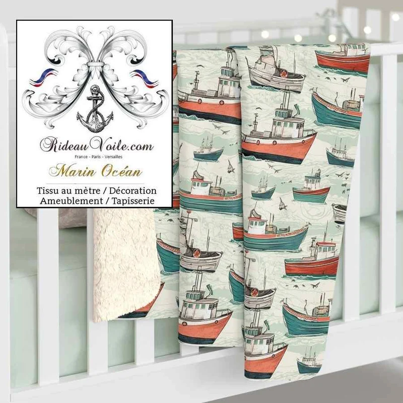 Boutique Aménagement & rangement textile imprimé Marin bateau voiliers rideau