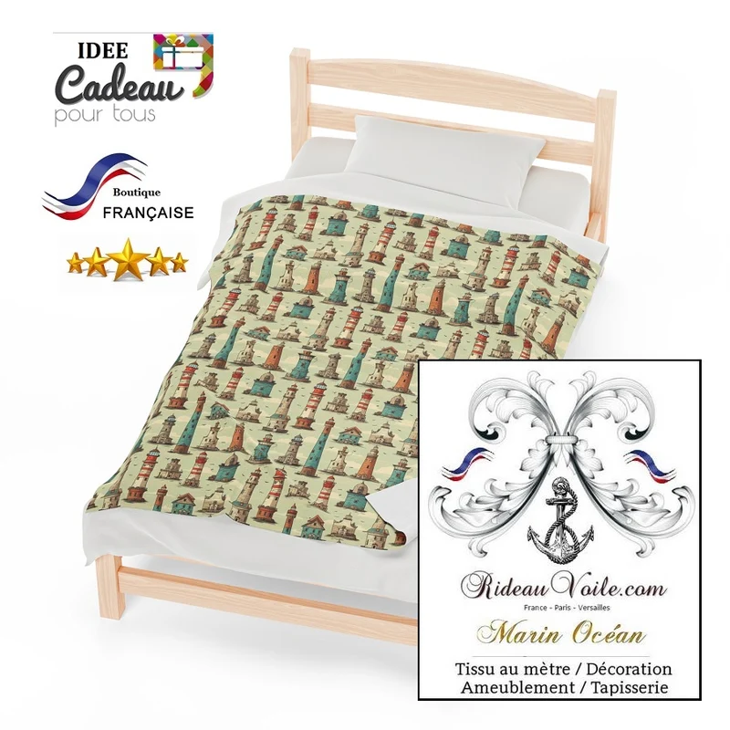 Boutique tissu ignifuge occultant motif marin au mètre imprimé Phare bateau rideau