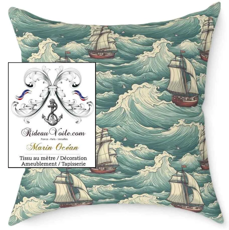 Architecte intérieure tissu motif style marin mètre imprimé bateau vague mer rideau