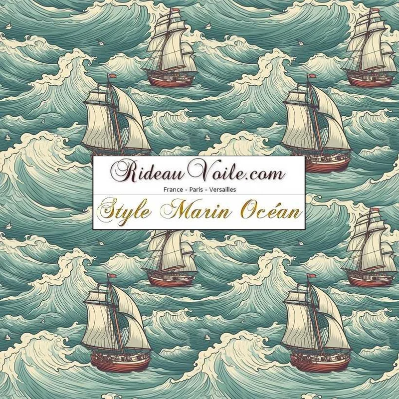 Architecte intérieure tissu motif style marin mètre imprimé bateau vague mer rideau